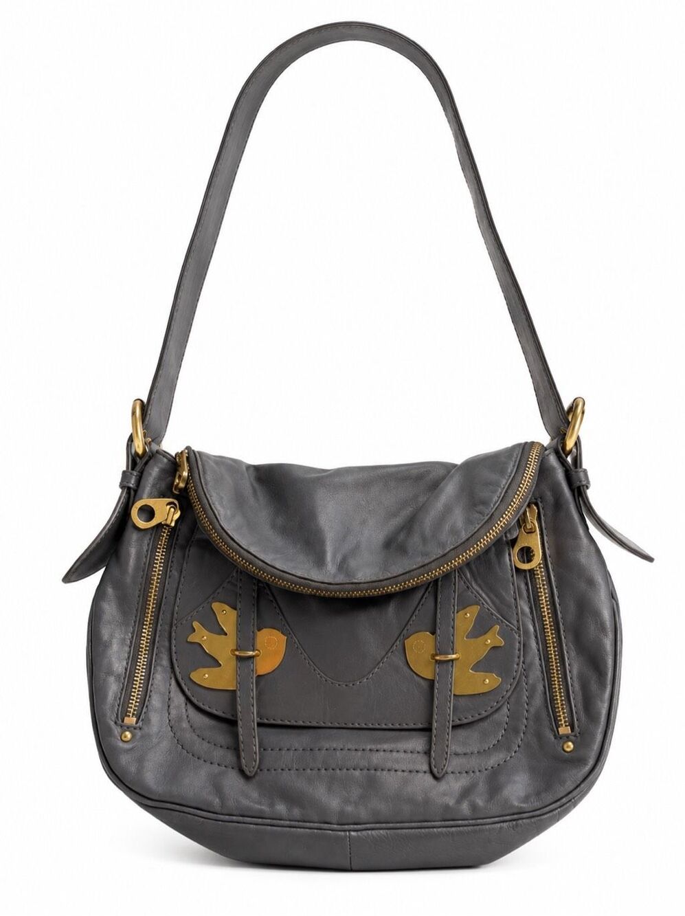 Marc Jacobs Petal To The Metal Nastasha Bird Sleek Grey Leather Crossbody Purse